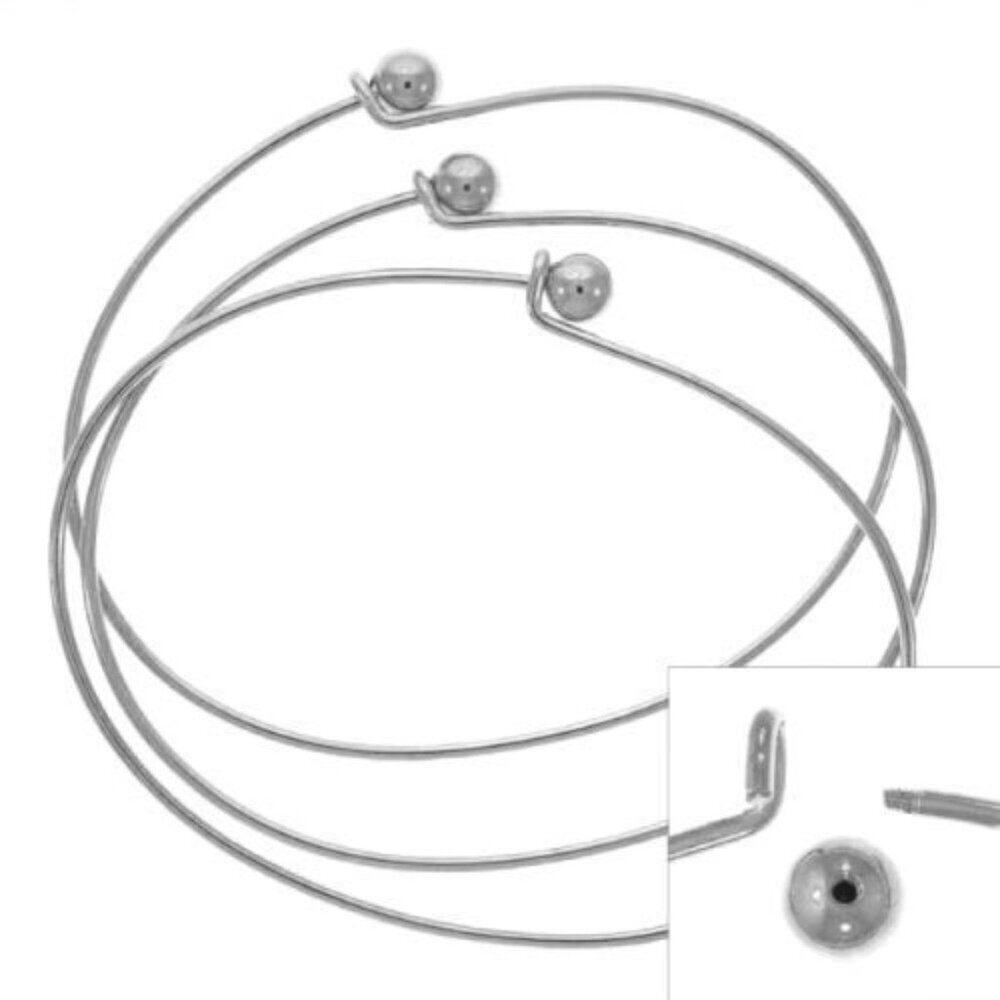 32 Nickel Plated Wire Beading Bangle Bracelets with Ball---Add-A-Bead BWE68SP---